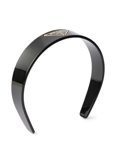 Prada Headband With Triangle Logo In Black
