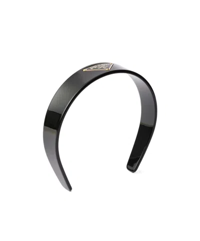 Prada Headband With Triangle Logo In Black