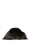 Prada Black Wool Blend Beanie Hat In Black