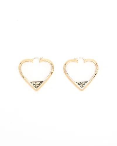 Prada Heart Hoop Earrings In Gold