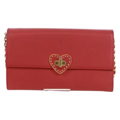 Pre-owned Prada Heart Wallet On Chain Saffiano Leather Red Leather Crossbody Bag Bag ()