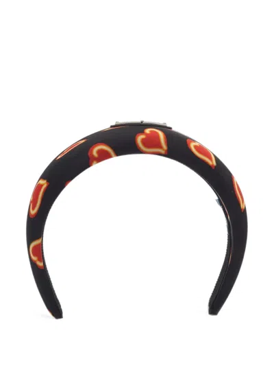 Pre-owned Prada Heart-print Re-nylon Headband In Black