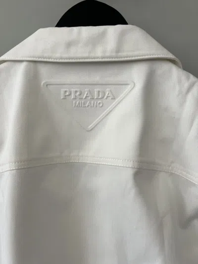 Pre-owned Prada Heavy Cotton/denim Bowling Shirt In White