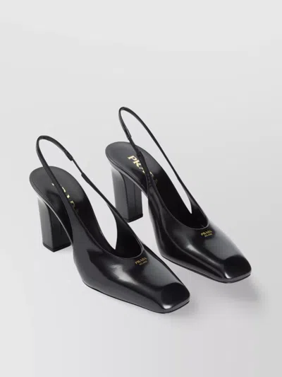 Prada Heel Block Toe Square Pumps In Black