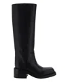 Prada Leather Knee-high Boots With Low Block Heel In Black