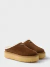 Prada Brown Suede Mules With Shearling Trim And Plush Lining In Brown