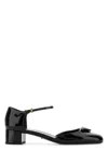 Prada Leather Block Heel Pumps With Patent Finish In Black