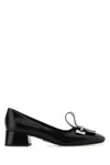 Prada Leather Pumps With Block Heel And Bow In Black