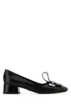 Prada Leather Pumps With Block Heel And Bow In Black