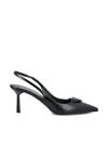 Prada Leather Pumps Glossy Finish Kitten Heel Pointed Toe In Black