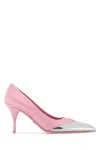 Prada Satin Pumps With Metallic Accent And Stiletto Heel In Pink