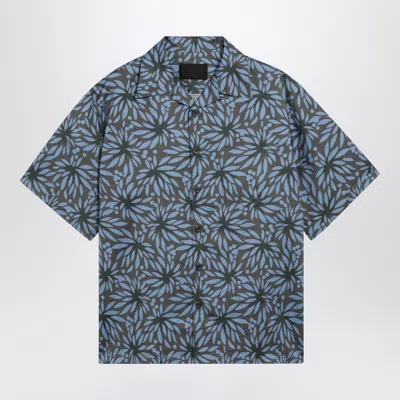 Prada Hematite Floral Print Mini Bowling Shirt In Blue