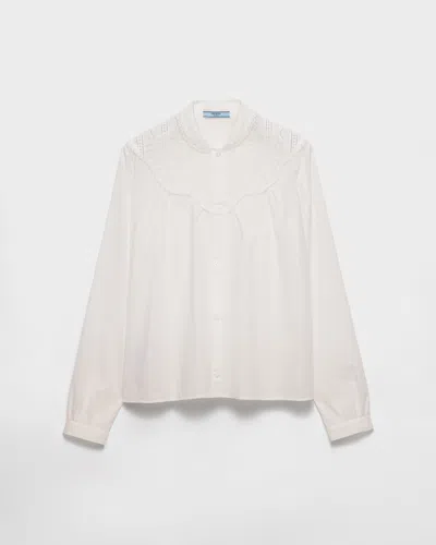 Prada Embroidered Batiste Shirt In White