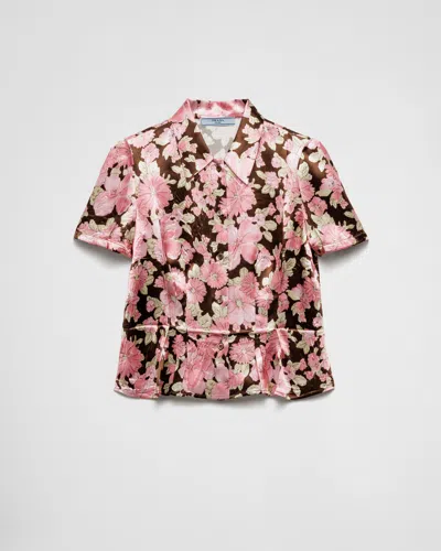 Prada Hemd Aus Satin Mit Blumen-print In Ebenholz