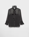 Prada Polka-dot Silk Chiffon Shirt In Black