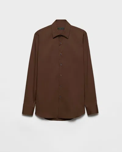 Prada Men's Stretch Cotton Shirt In Brown
