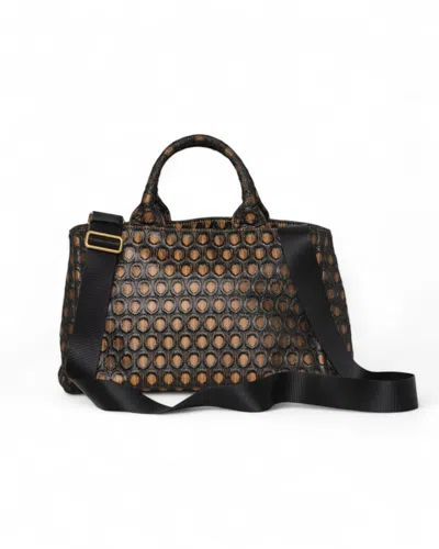 Prada Hemp Shopper Canvas Circle Brown In Black