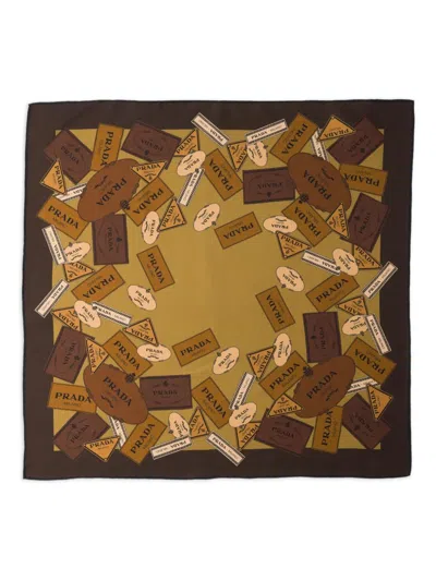 Prada Schal Aus Twill Mit Print In Ebenholz