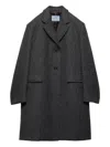 Prada Herringbone Notched-lapel Coat In Black