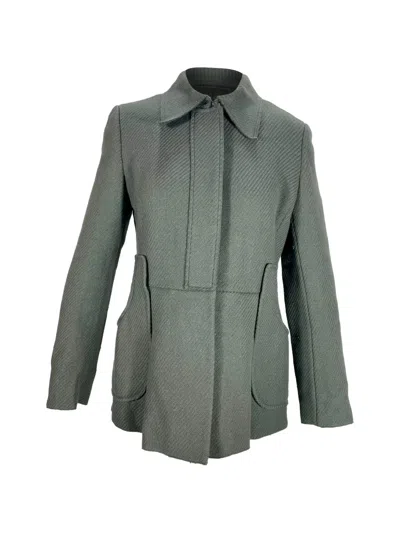 Pre-owned Prada Herringbone Single-breasted Peacoat In Gray