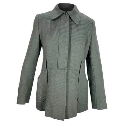 Pre-owned Prada Herringbone Single-breasted Peacoat In Grey Wool In Gray
