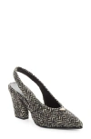 Prada White And Black Slingback Pumps In Chevron Fabric In Multi
