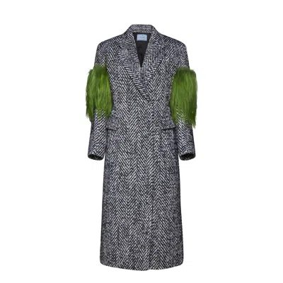 Prada Herringbone Wool Coat Women In Gray