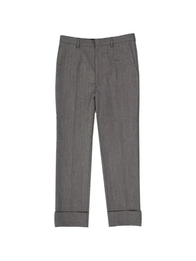Prada Herringbone-pattern Wool Trousers In Gray
