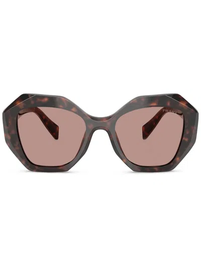 Prada Hexagon-frame Sunglasses In Root Tortoise