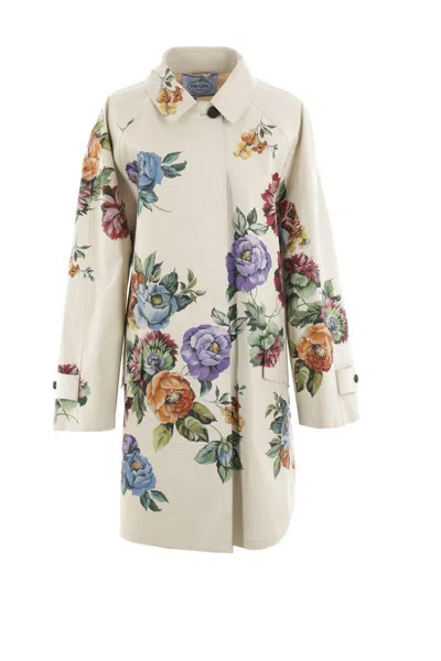 Prada Hidden Button Coat In Printed