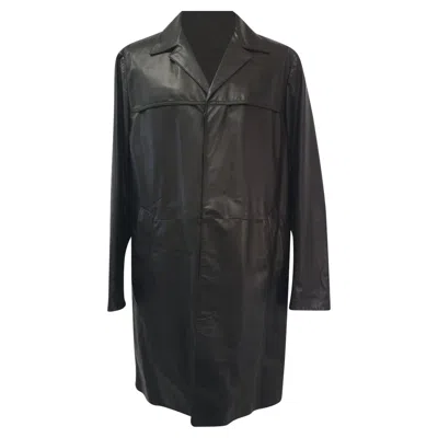 Pre-owned Prada Hidden Closure Trench Coat In Black Lamb Leather