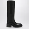 Prada Leather Knee-high Boots With Low Block Heel In Black