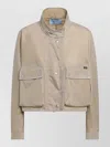 Prada High Collar Jacket Adjustable Cuffs Pockets In Neutral