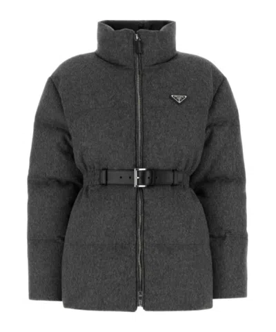 Prada High Collar Long Sleeve Cotton Coat In Animal Print