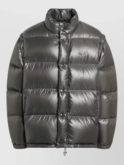 Prada High Collar Puffer Jacket Shiny Quilting In Animal Print