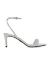 Prada Leather Ankle Strap Sandals Open Toe Heel In White