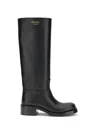Prada Knee-high Leather Block Heel Boots In Black