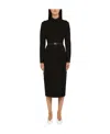 Prada High Neck Belted Waist Midi Dress In Black