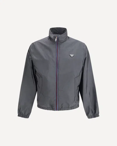 Prada High-neck Nylon Jacket In Gray