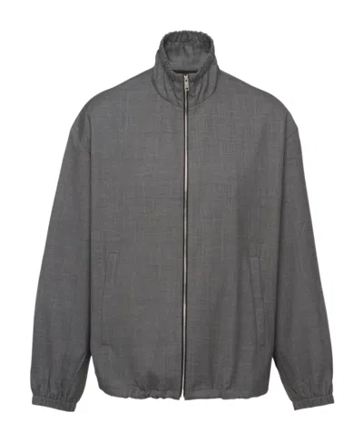 Prada High-neck Wool Bomber Jacket In Gray