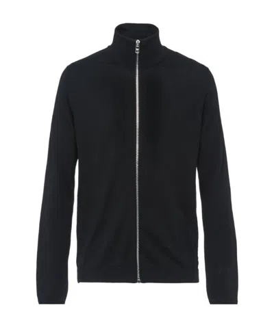 Prada High Neck Zip Front Cardigan In Black