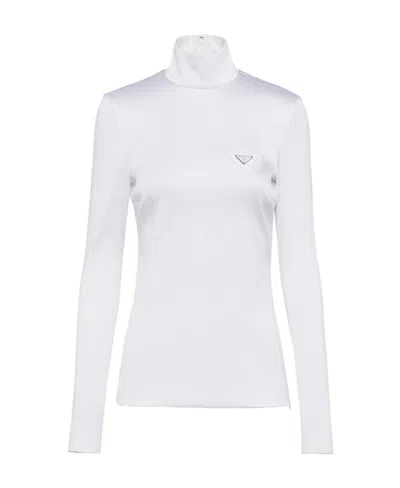Prada High-necked Stretch Blouse In White