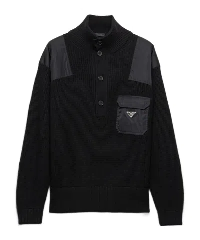 Prada High-necked Wool Cashmere Sweater In Black