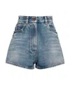 Prada High-rise Logo-plaque Denim Shorts In Sky-blue