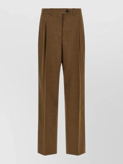 Prada High Rise Tailored Wool Wide Leg Pants In Brown