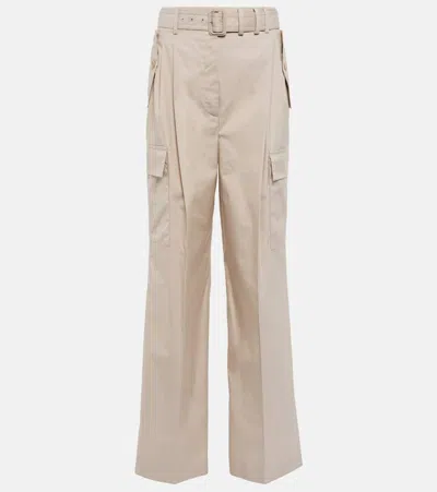 Prada High-rise Wide-leg Cotton-blend Cargo Pants In Calce