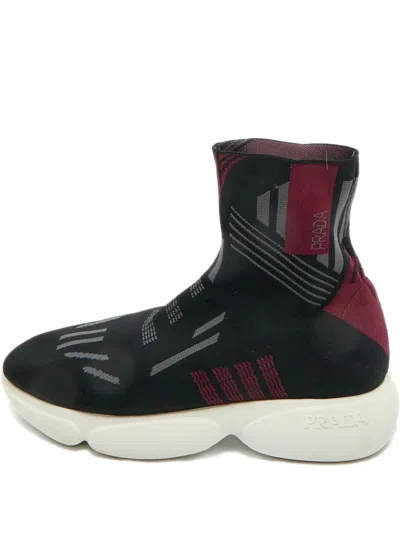 Pre-owned Prada High-top Sock Sneakers In Black