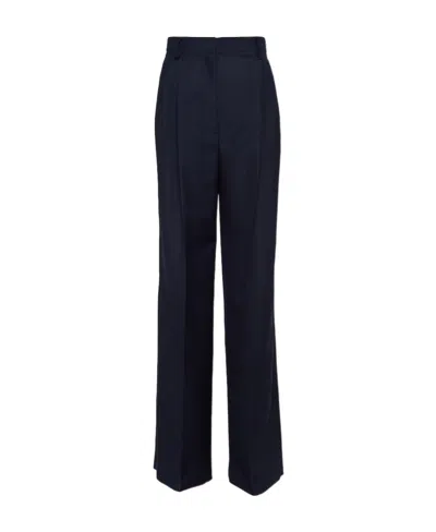 Prada High-waist Belted Pleated Trousers In Blue