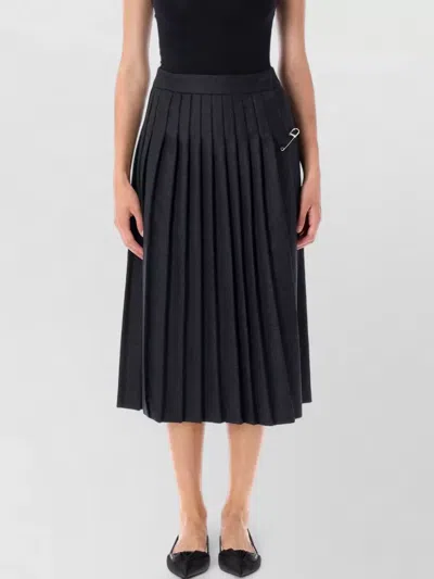 Prada High Waist Midi Pleated Wool Flannel Skirt In Black