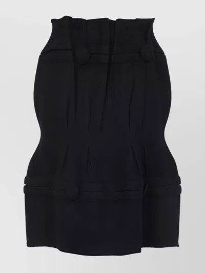 Prada High Waist Pleated Skirt With Button Detail In Black